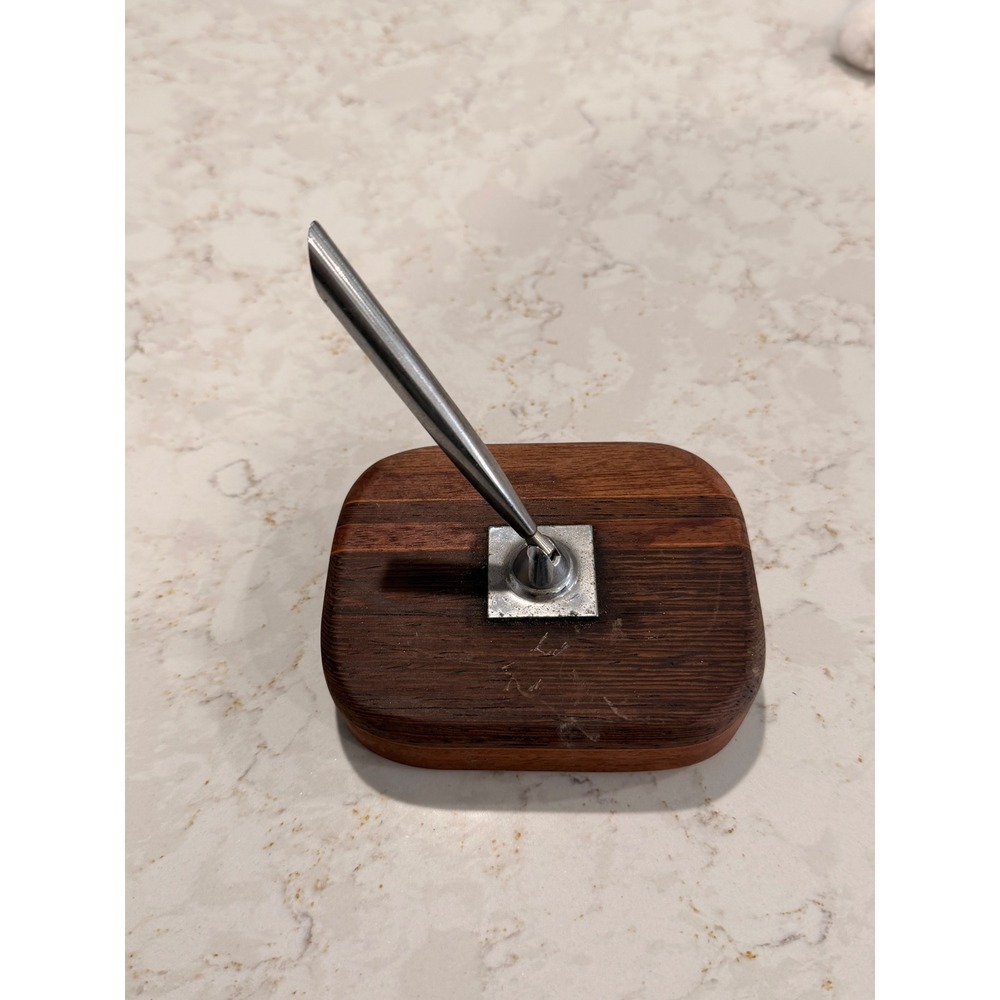 Vintage Mid Century Modern Wood and Chrome Swivel Desk Pen Holder Stand
